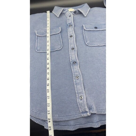 Hippie Rose Women’s Blue Waffle Knit Button Down Long Sleeve Blouse Top Sz S - Picture 9 of 9